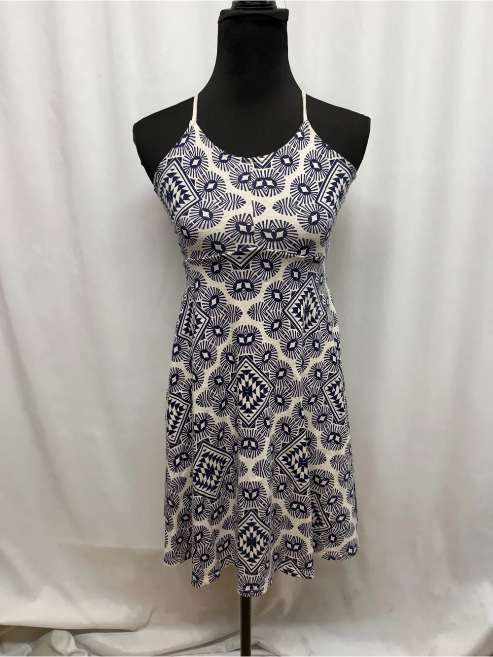 Old Navy Girls XL 14 Blue Cream Geometric Sleeveless Skater Dress Summer